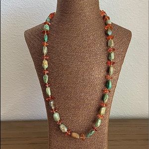 Turquoise Bead and Amber Nugget Necklace